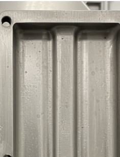 Mold tray restored to bare metal after dry ice blasting